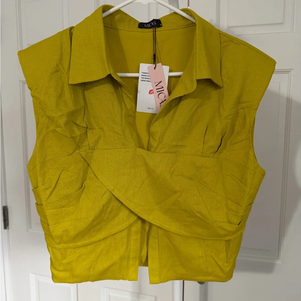 NWT Micas Linen Crossed Ruched Tank Top Size XL - Picture 3 of 6